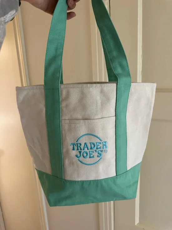 Trader Jo’s mini Canvas Tote Bag Teal - Picture 1 of 1